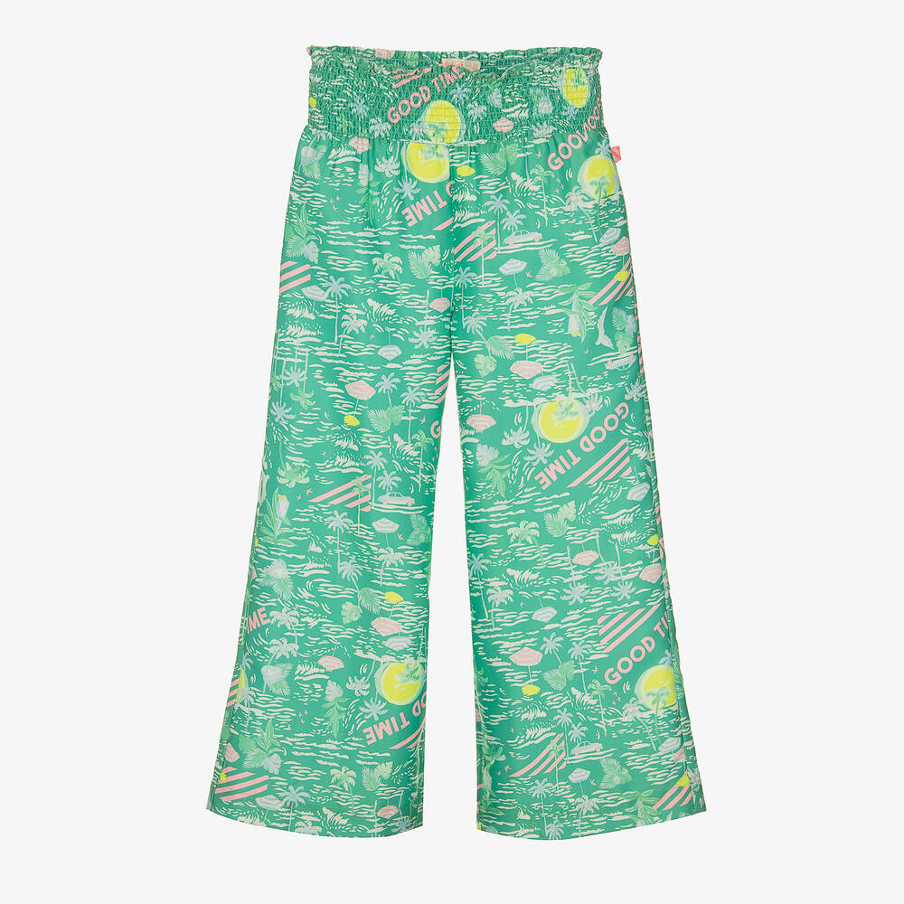 Billieblush-Girls Green Palm Print Wide Leg Trousers | Childrensalon Outlet