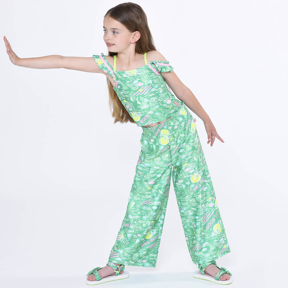 بيلي بلاش-بنطلون بأرجل واسعة ساتين لون أخضر للبنات | Childrensalon Outlet