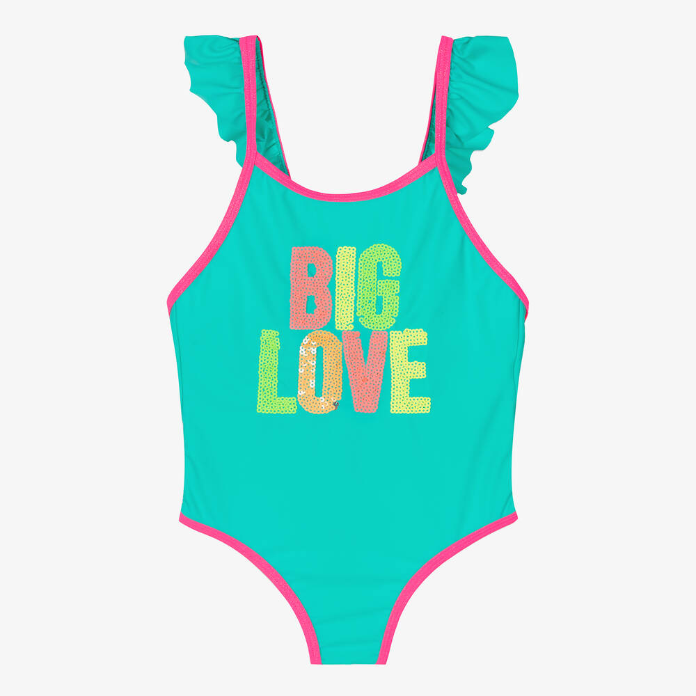 Billieblush - Girls Green Ruffle Trim Swimsuit | Childrensalon