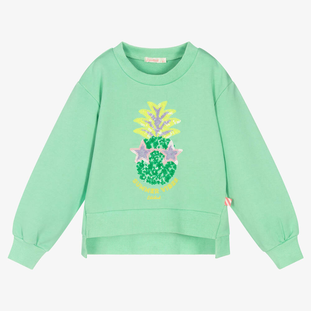 Billieblush - Girls Green Sequin Pineapple Sweatshirt | Childrensalon