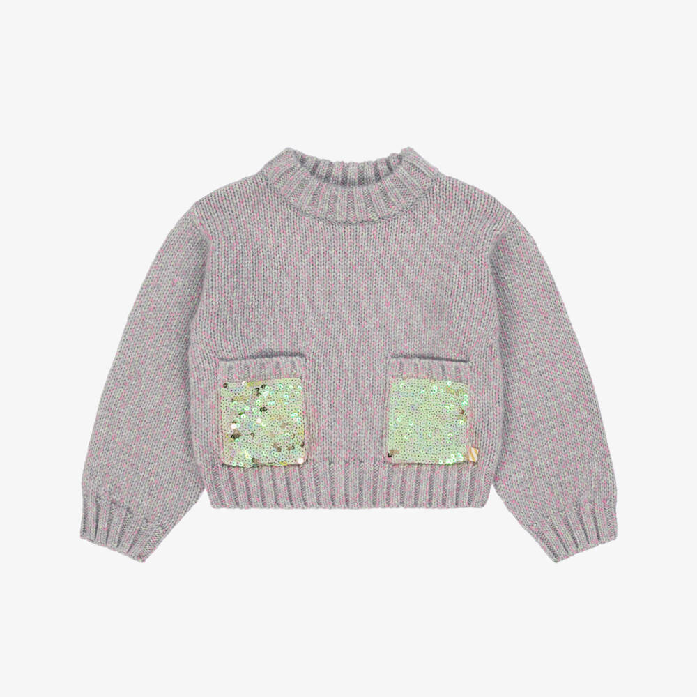 Billieblush-Свитер с блестящим карманом серый для девочек | Childrensalon Outlet