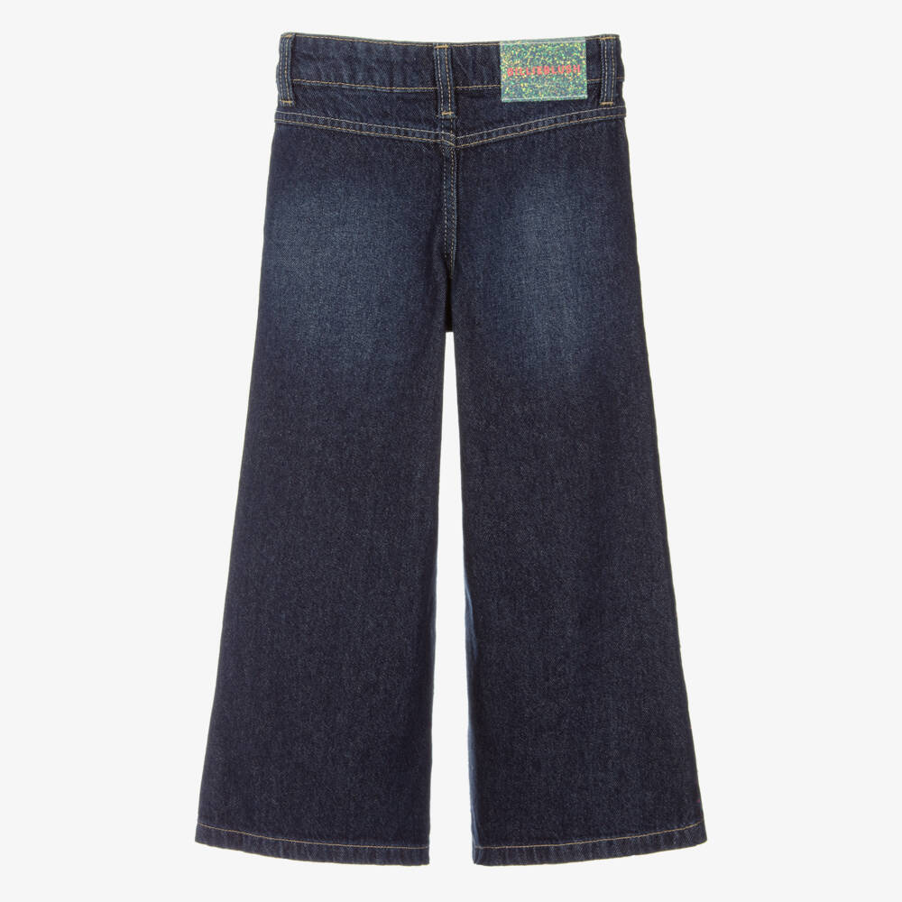 Billieblush-Girls Indigo Blue Wide Leg Denim Jeans with Pink Diamantés | Childrensalon Outlet