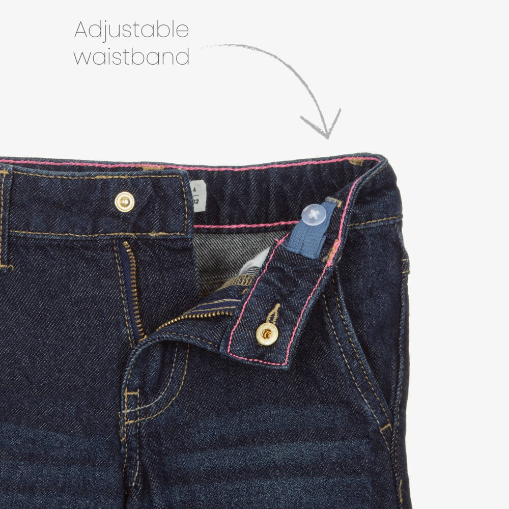 Billieblush-Girls Indigo Blue Wide Leg Denim Jeans with Pink Diamantés | Childrensalon Outlet