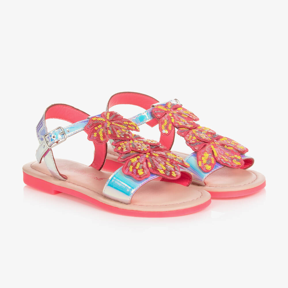 Billieblush - Радужно-серебристые сандалии с цветами | Childrensalon
