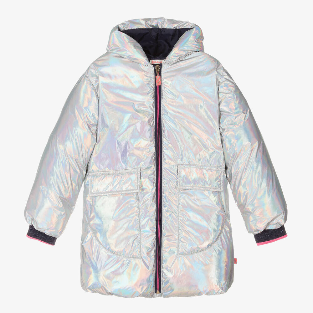 Billieblush - Girls Iridescent Silver Padded Heart Coat | Childrensalon