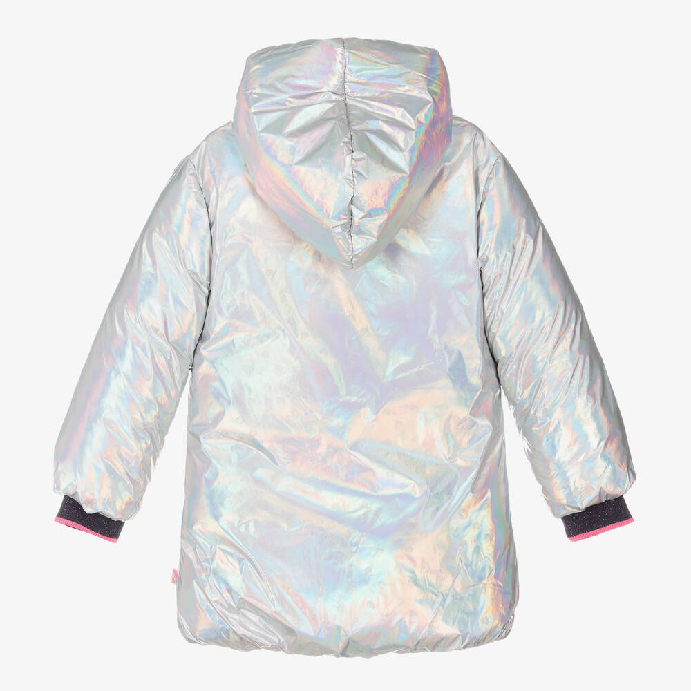 Billieblush-Girls Iridescent Silver Padded Heart Coat | Childrensalon Outlet