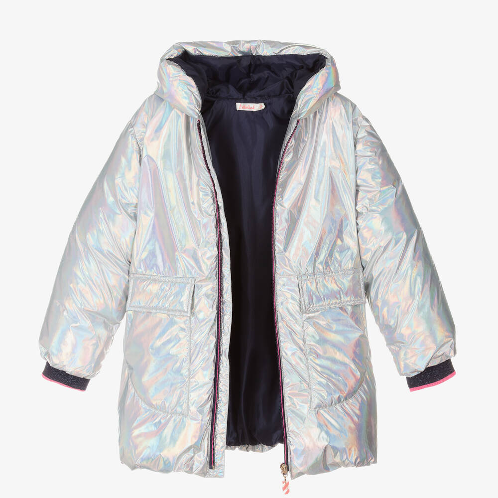 Billieblush-Girls Iridescent Silver Padded Heart Coat | Childrensalon Outlet