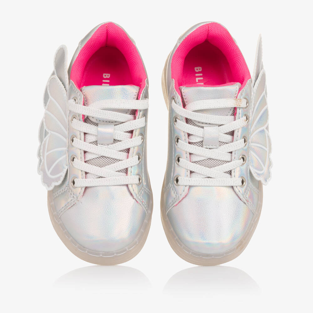 Billieblush-Girls Iridescent Silver Trainers with Butterfly Wings | Childrensalon Outlet