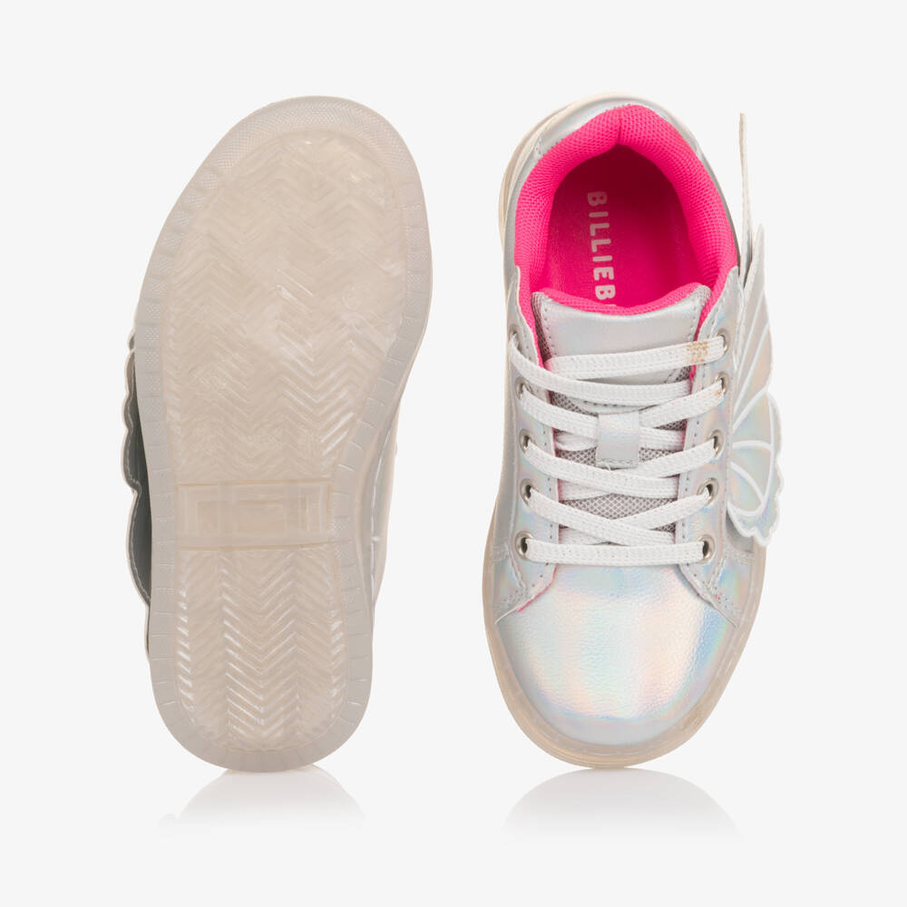 Billieblush-Girls Iridescent Silver Trainers with Butterfly Wings | Childrensalon Outlet