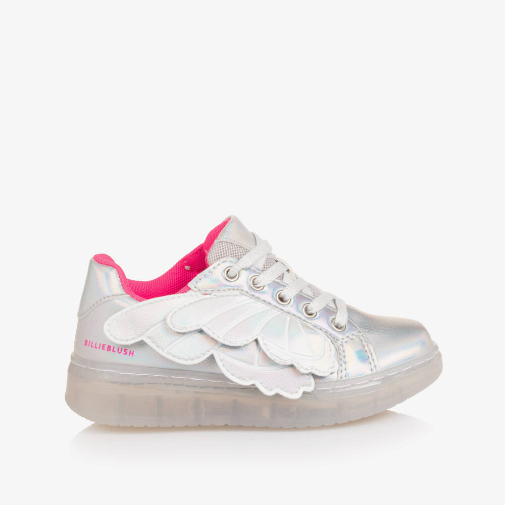 Billieblush-Girls Iridescent Silver Trainers with Butterfly Wings | Childrensalon Outlet