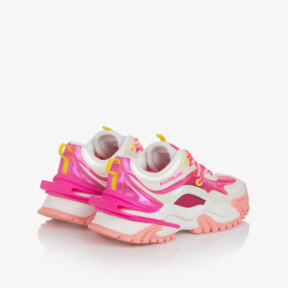 Billieblush-Girls Iridescent White & Pink Faux Leather Trainers | Childrensalon Outlet