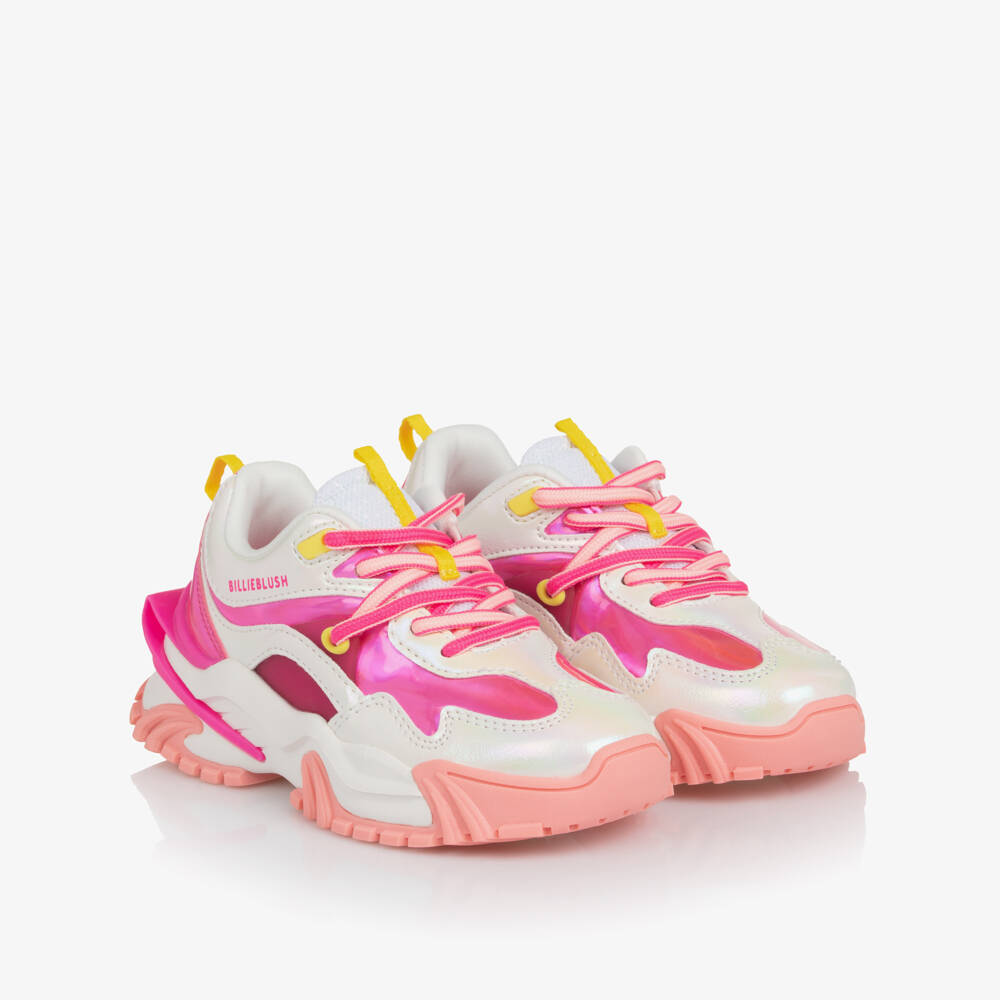 Billieblush-Girls Iridescent White & Pink Faux Leather Trainers | Childrensalon Outlet