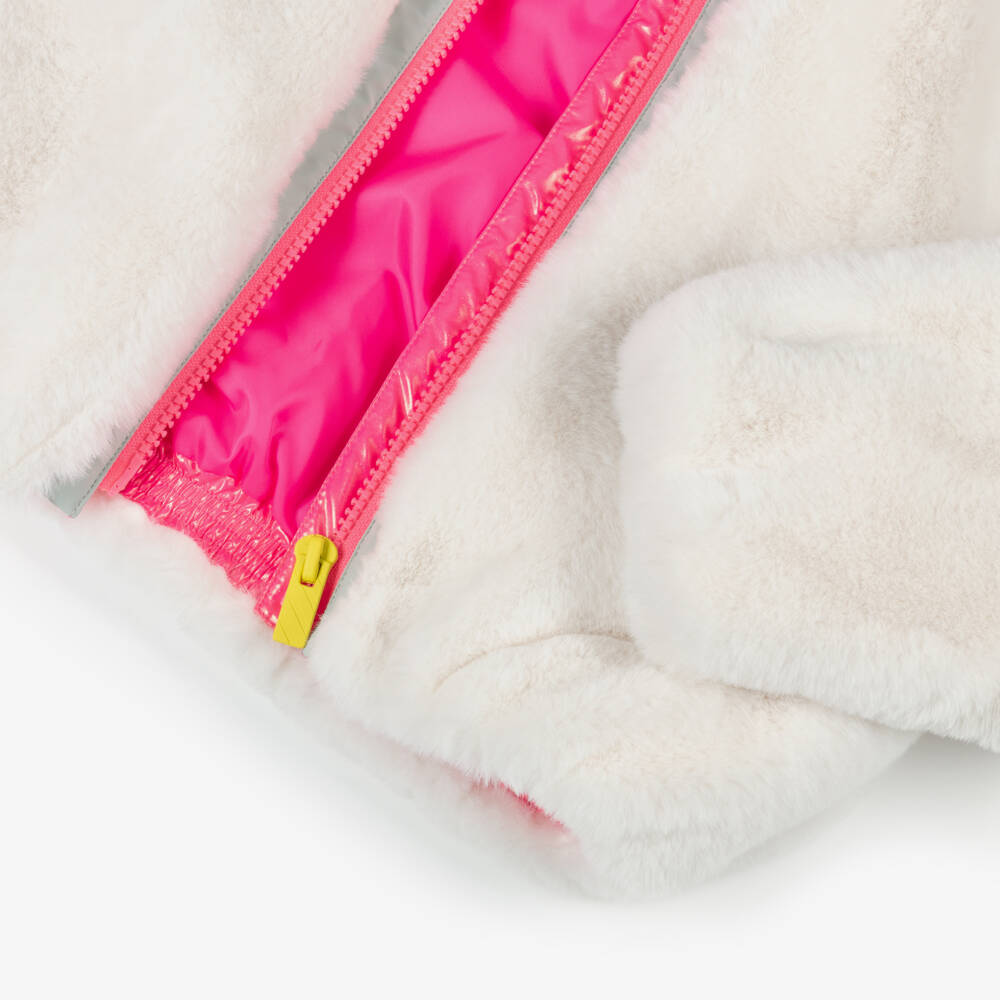 Billieblush-Girls Ivory and Pink Plush Jacket | Childrensalon Outlet