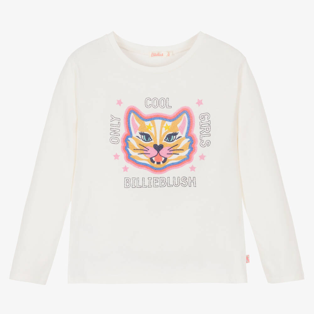Billieblush - Кремовый хлопковый топ с котом для девочек | Childrensalon