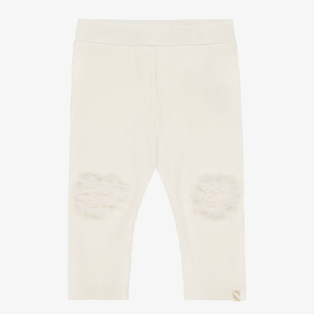 Billieblush-Girls Ivory Cloud Ribbed Cotton Jersey Leggings | Childrensalon Outlet