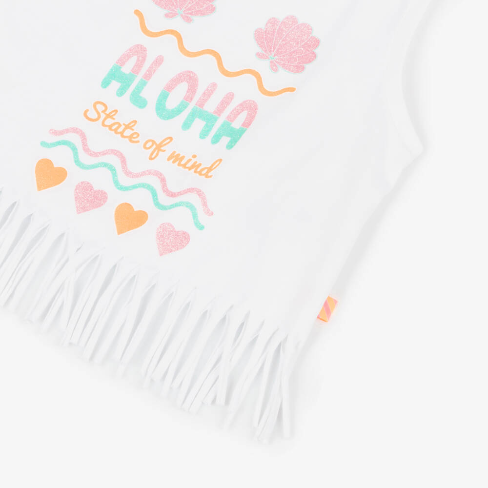 Billieblush-Girls Ivory Cotton Fringe Tee | Childrensalon Outlet