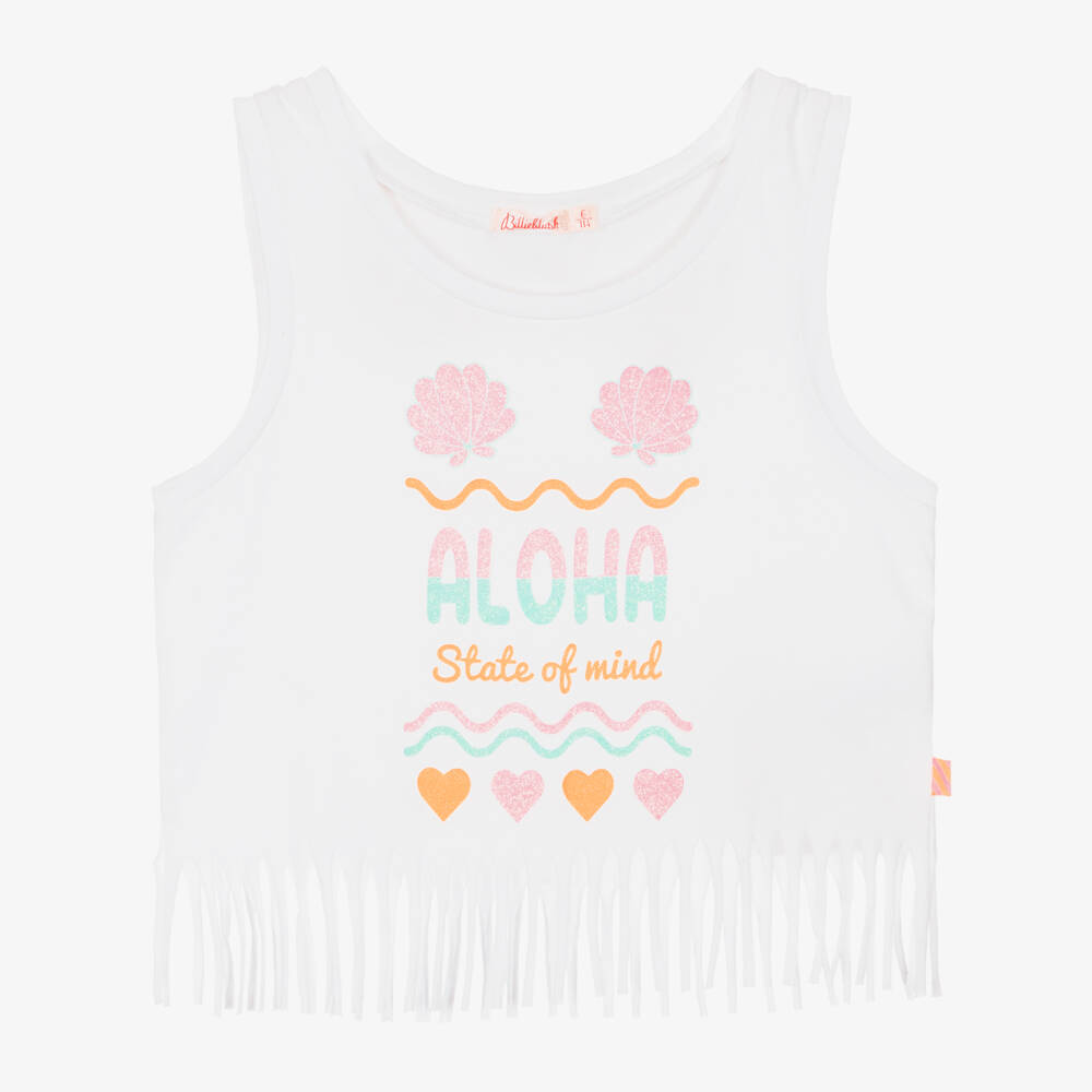 Billieblush-Girls Ivory Cotton Fringe Tee | Childrensalon Outlet