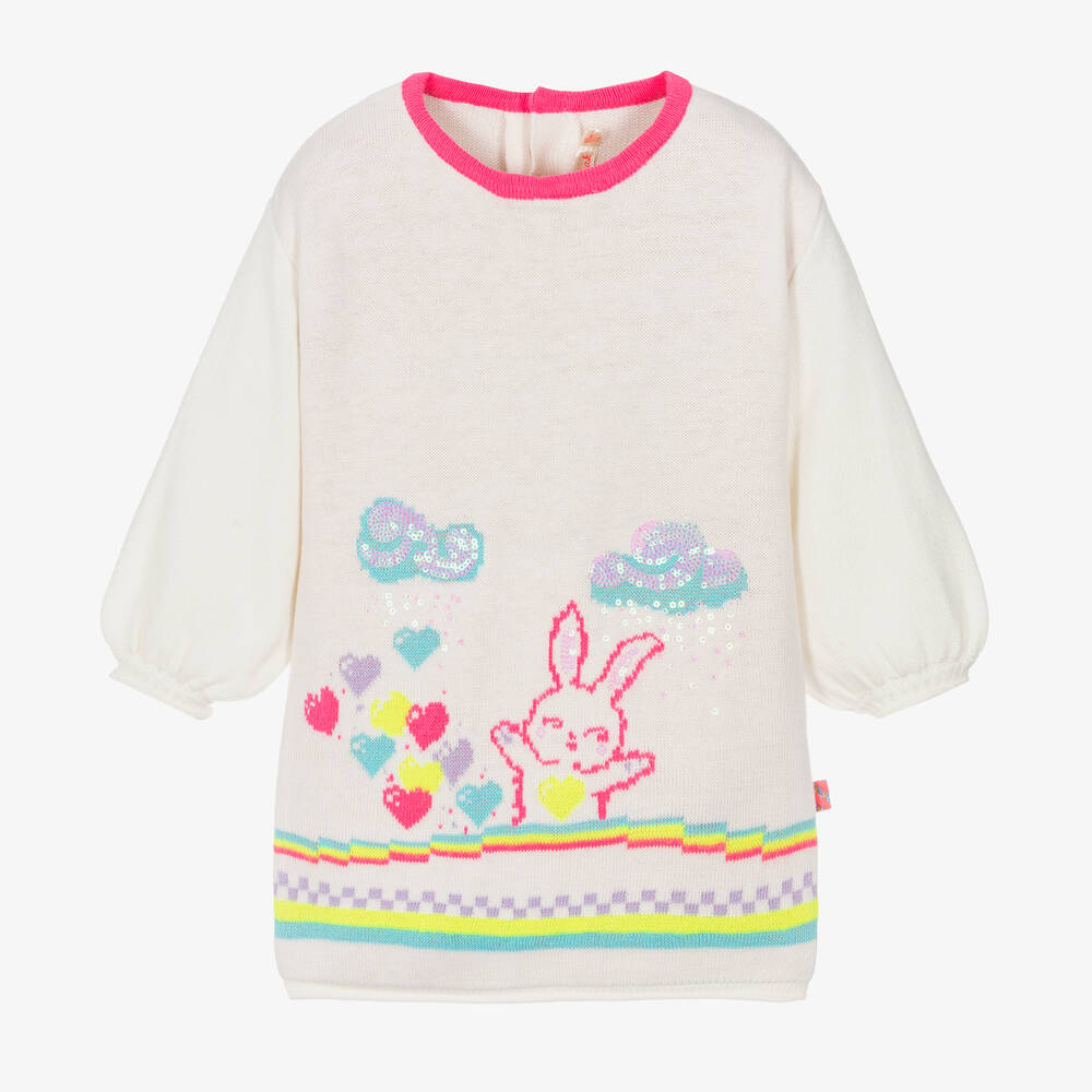 Billieblush - Кремовое трикотажное платье с кроликом | Childrensalon
