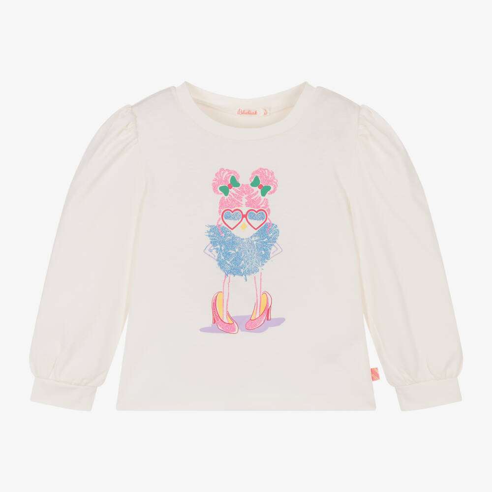 Billieblush-Girls Ivory Cotton Long Sleeve Top | Childrensalon Outlet