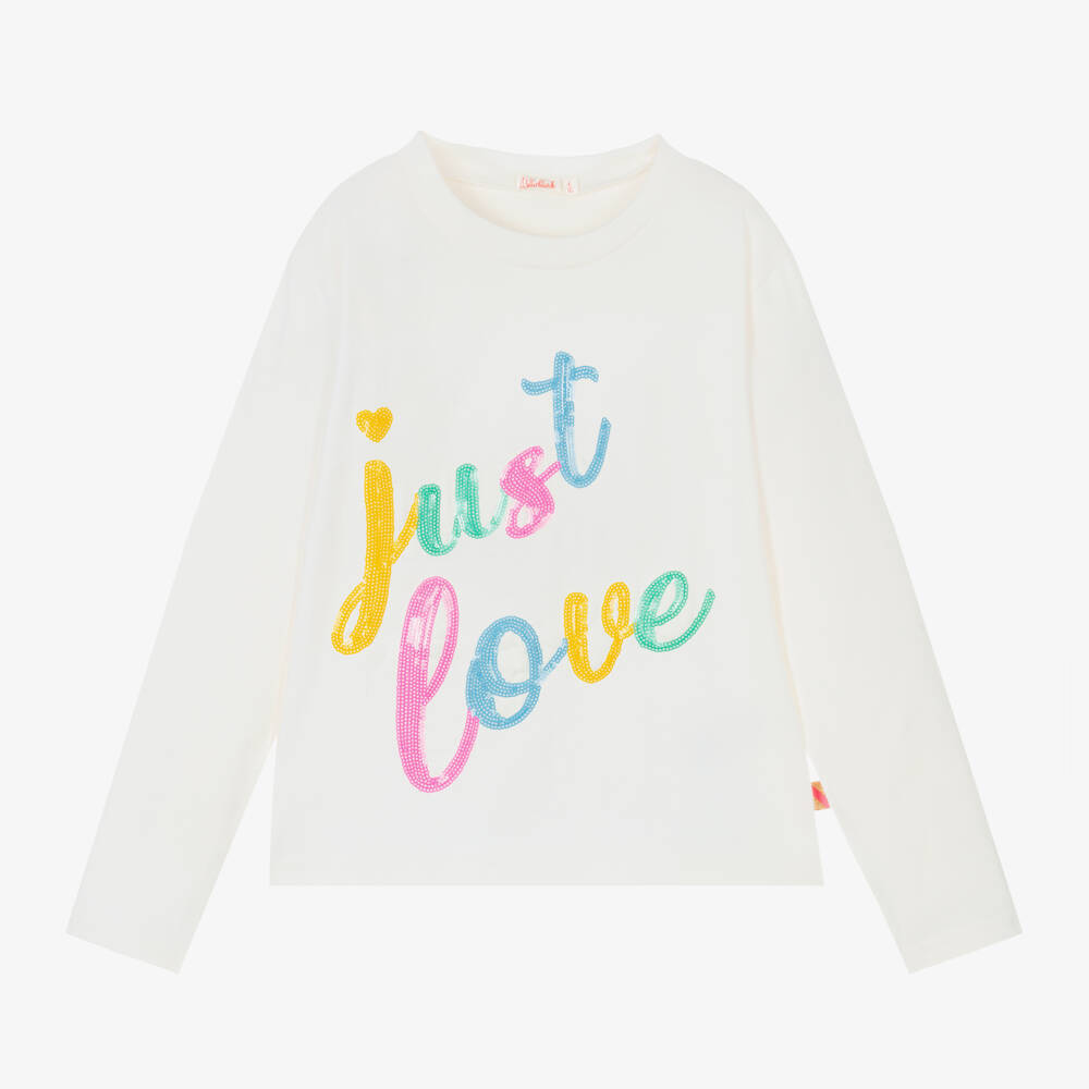 Billieblush-Girls Ivory Cotton Sequin Tee | Childrensalon Outlet