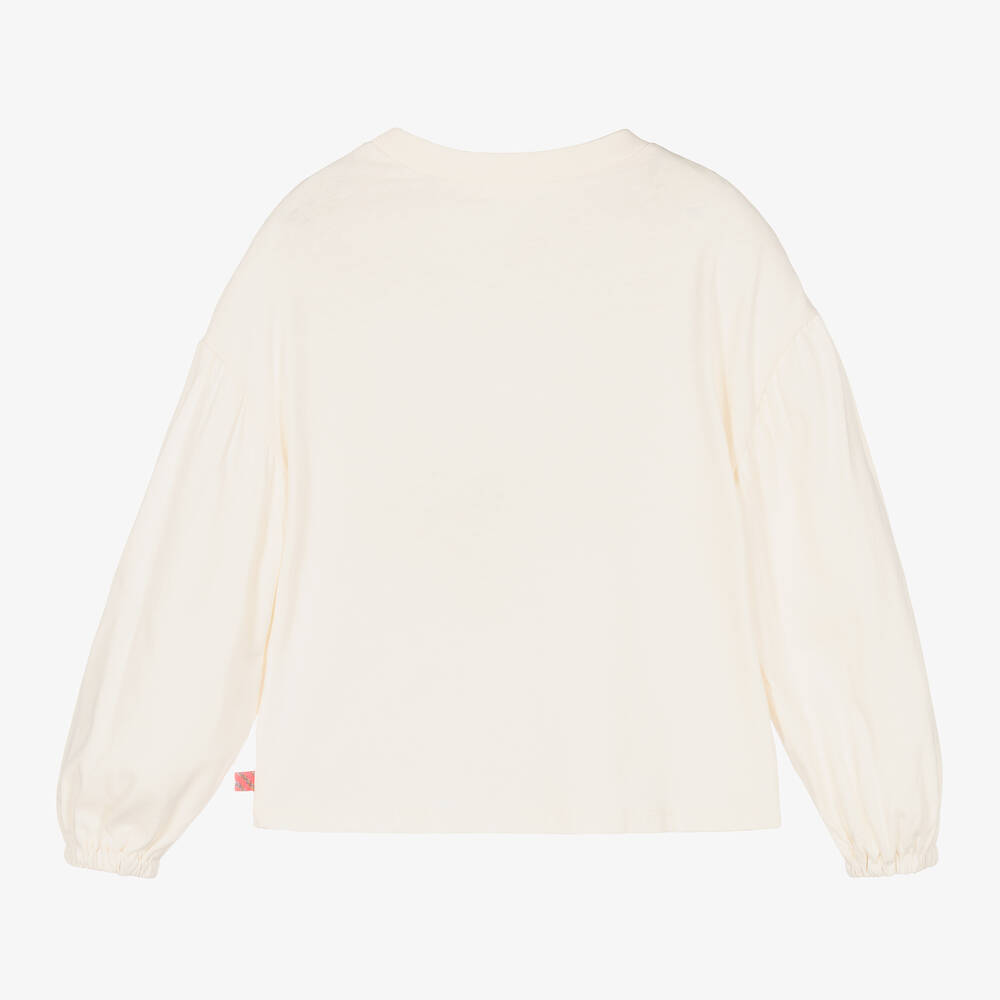 Billieblush-Girls Ivory Cotton Sparkly Slogan Top | Childrensalon Outlet