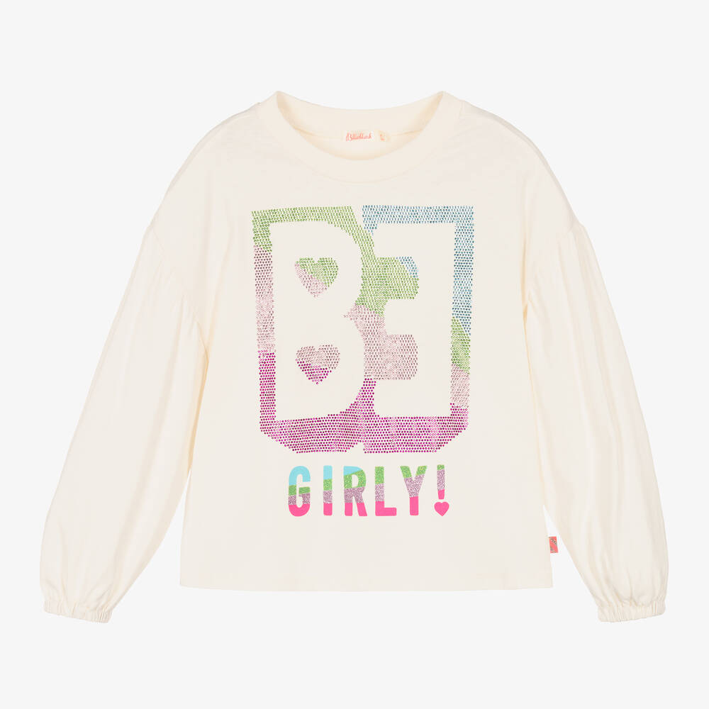 Billieblush-Кремовый хлопковый топ с блестящим слоганом | Childrensalon Outlet