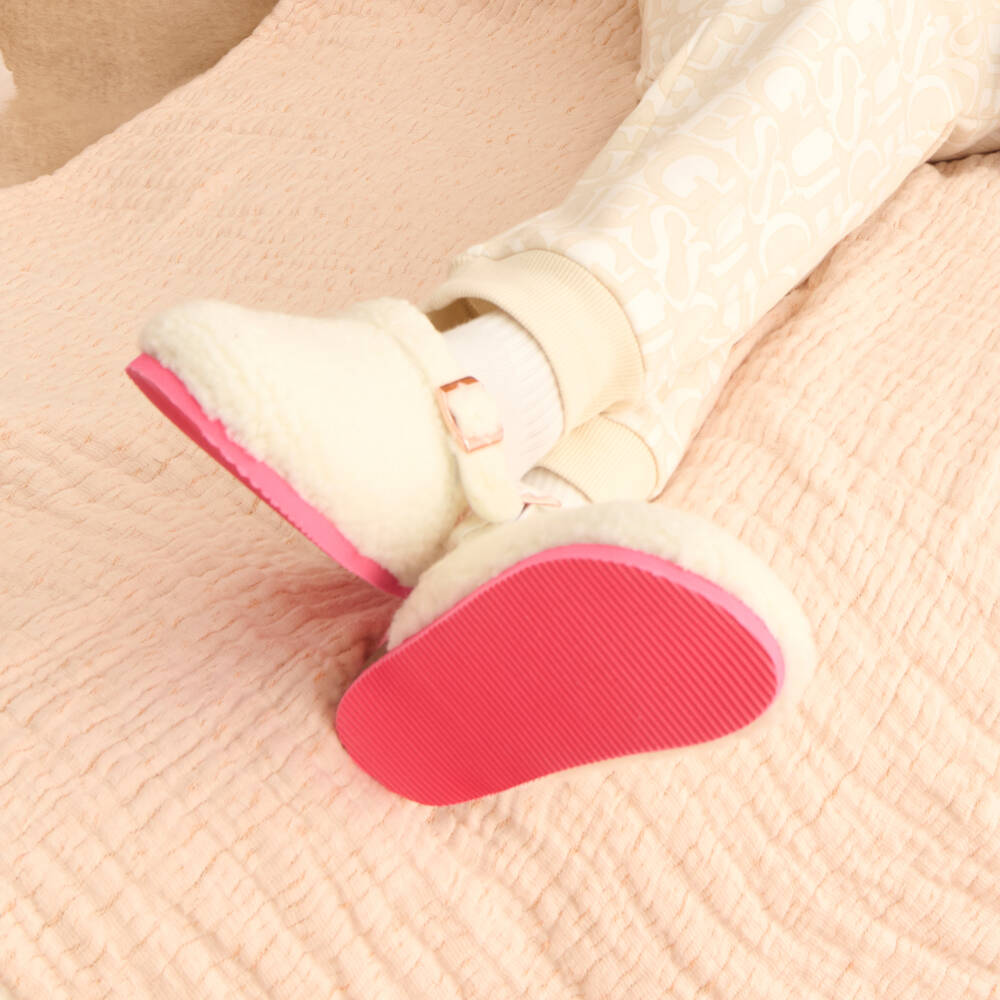 Billieblush-Girls Ivory Fleece Home Slippers | Childrensalon Outlet