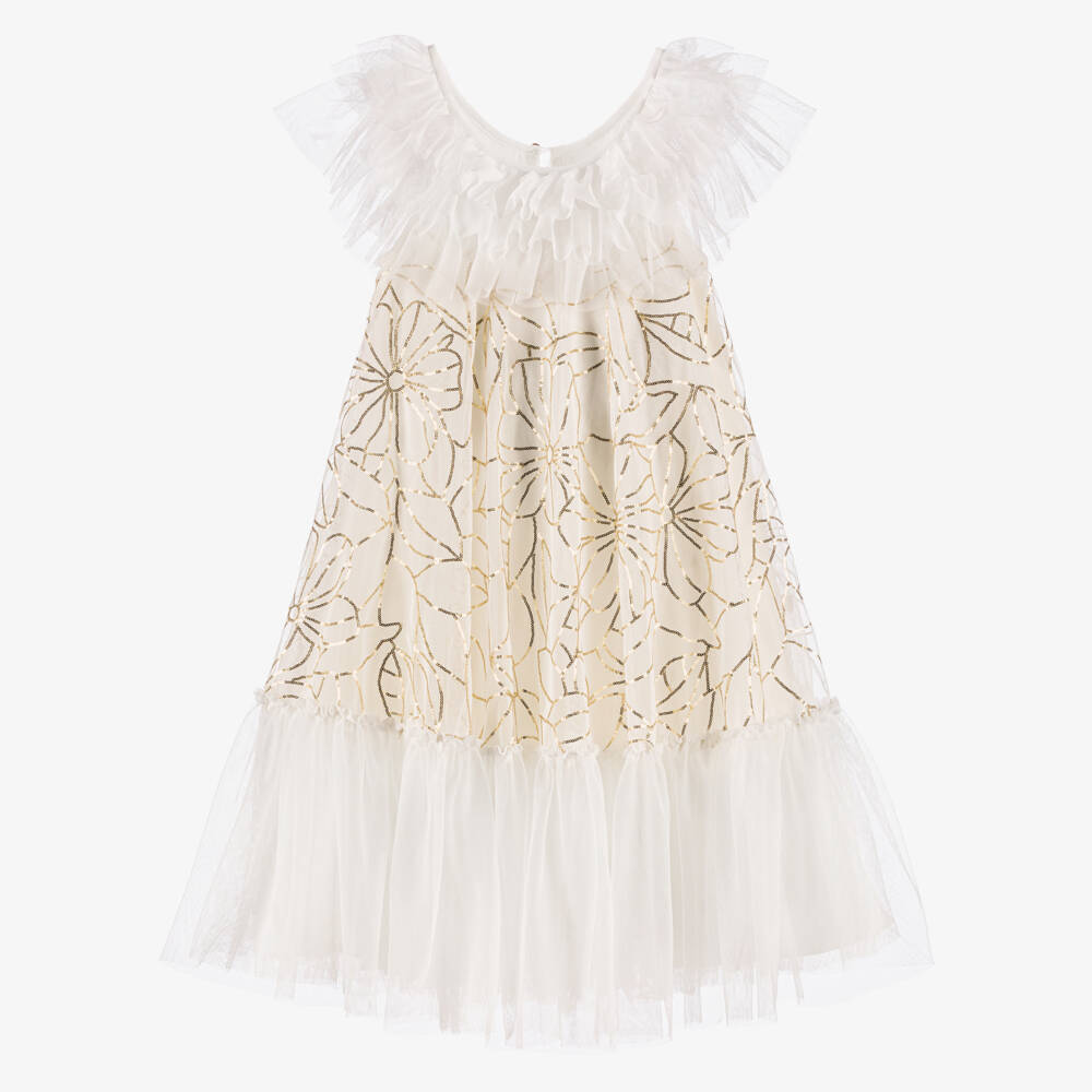 Billieblush-Girls Ivory & Gold Glam Tulle Dress | Childrensalon Outlet
