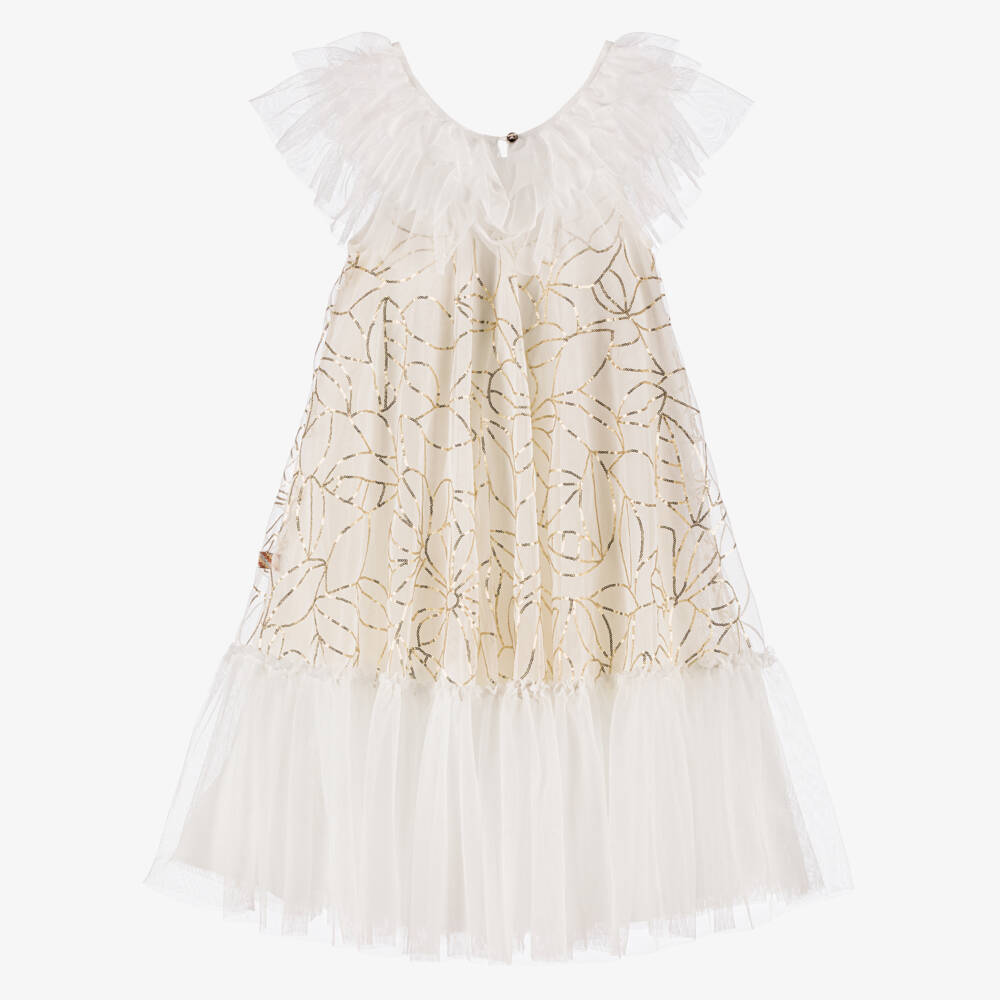Billieblush-Кремовое и золотое гламурное платье из тюля для девочек | Childrensalon Outlet