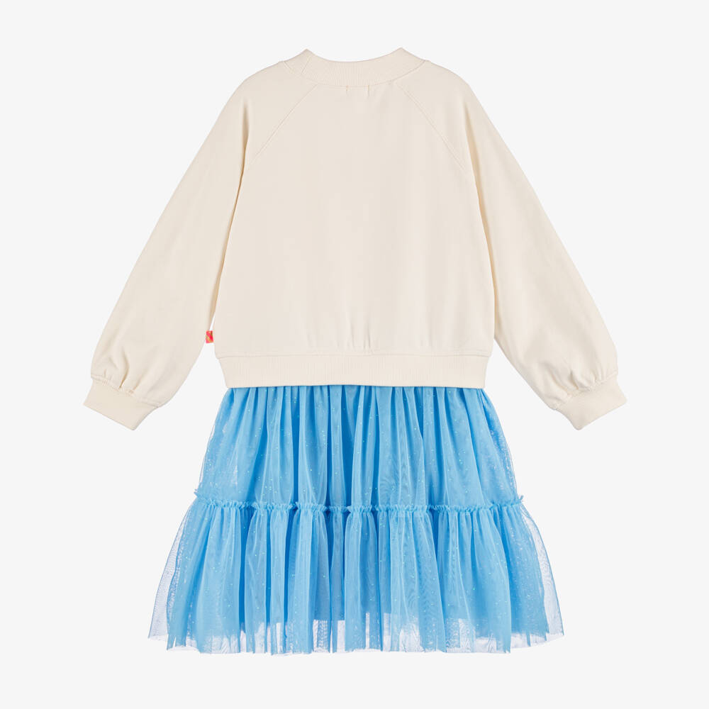 Billieblush-Girls Ivory Heart & Blue Mesh Dress | Childrensalon Outlet