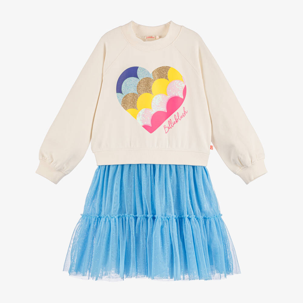 Billieblush-فستان بطبعة قلب قطن وتول لون عاجي | Childrensalon Outlet
