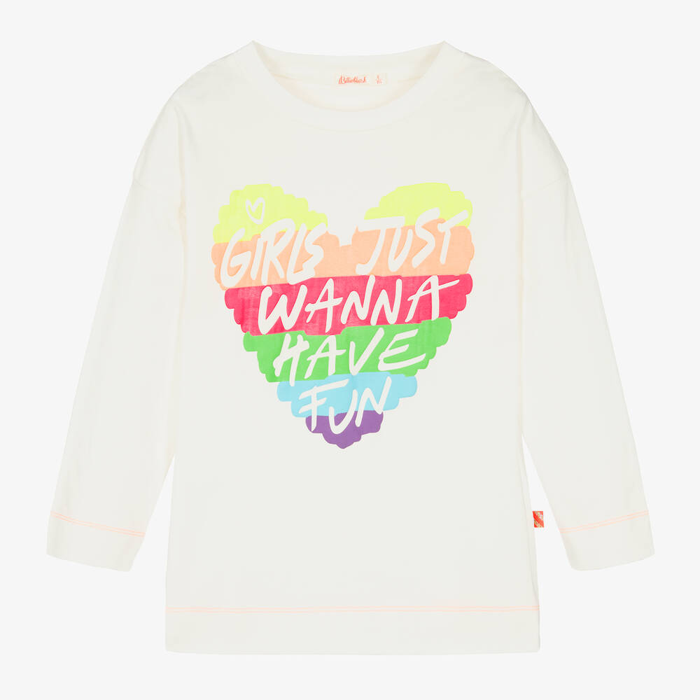 Billieblush-Girls Ivory Heart Cotton Slogan Top | Childrensalon Outlet