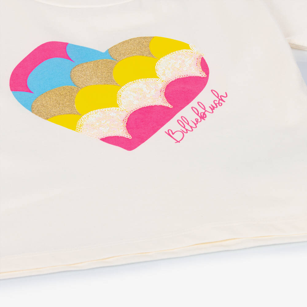 Billieblush-Girls Ivory Heart Cotton Tee | Childrensalon Outlet
