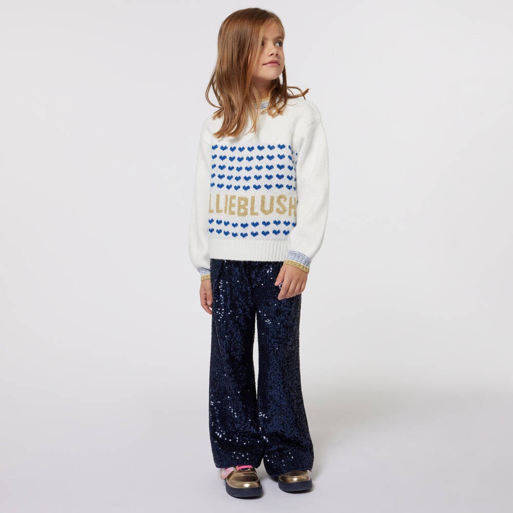 Billieblush-Girls Ivory Heart-Patterned Jumper | Childrensalon Outlet