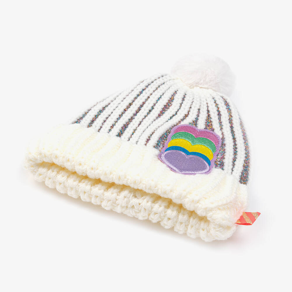 Billieblush-Girls Ivory Knitted Heart Pom-Pom Hat | Childrensalon Outlet