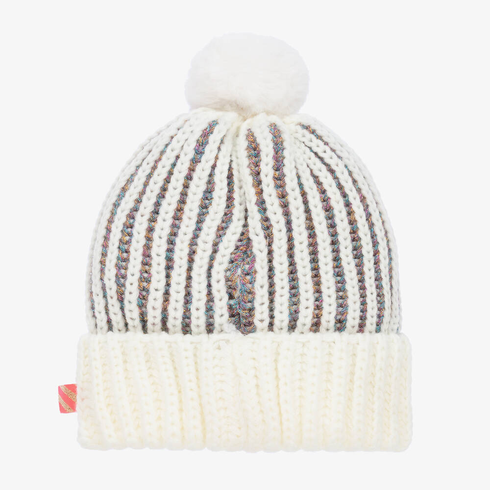 Billieblush-Girls Ivory Knitted Heart Pom-Pom Hat | Childrensalon Outlet