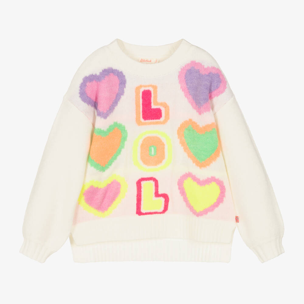Billieblush - Girls Ivory Knitted Hearts Sweater | Childrensalon