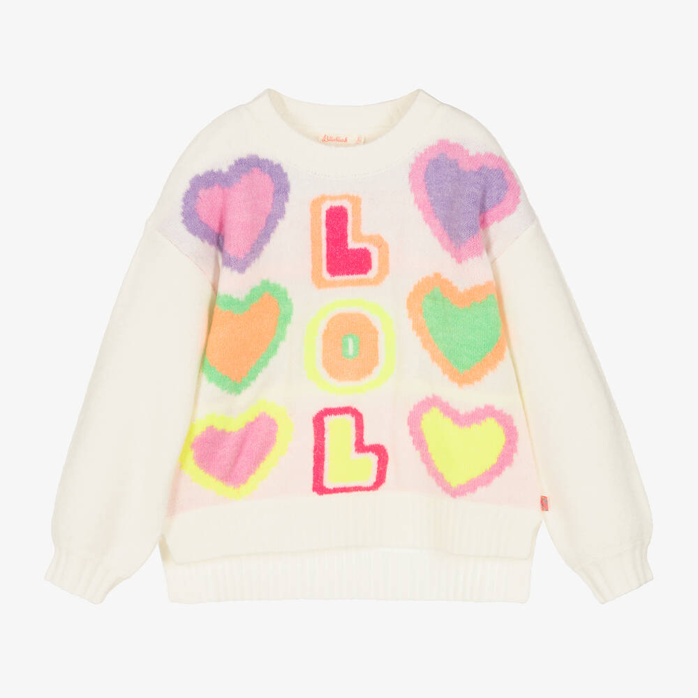 Billieblush-Кремовый вязаный свитер с сердечками | Childrensalon Outlet
