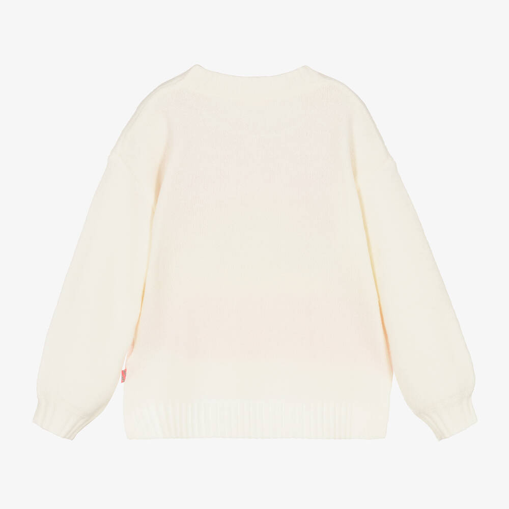 Billieblush-Girls Ivory Knitted Hearts Sweater | Childrensalon Outlet