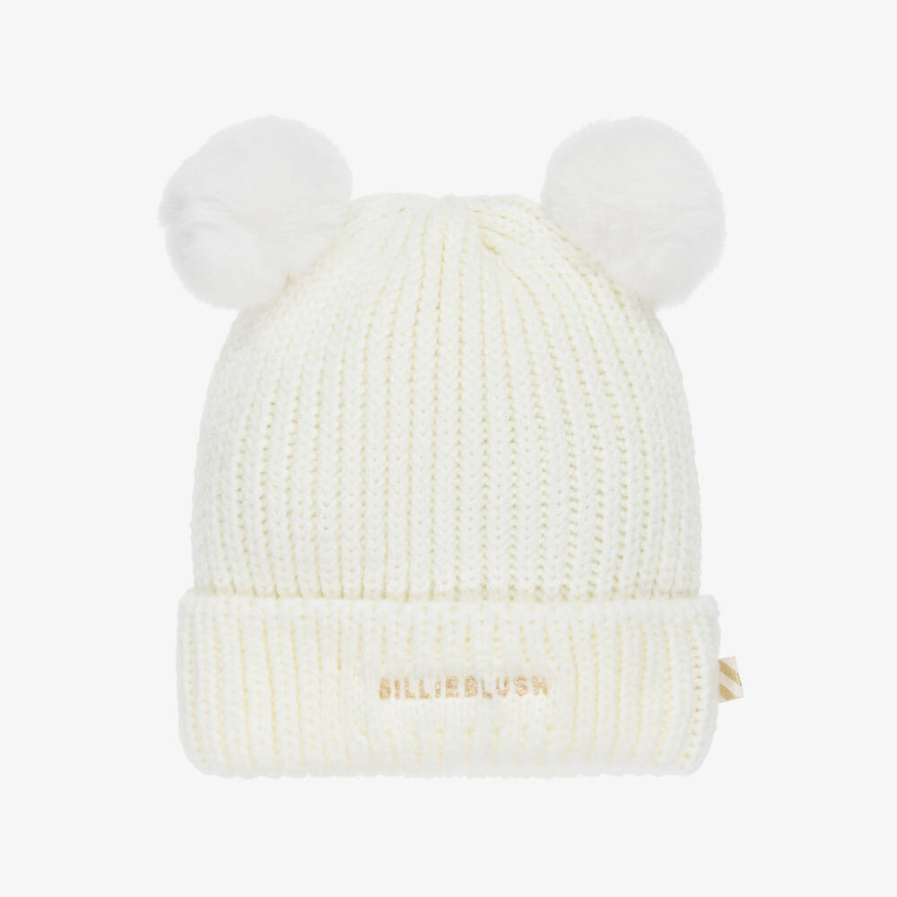 Billieblush-Girls Ivory Knitted Pom Pom Hat | Childrensalon Outlet
