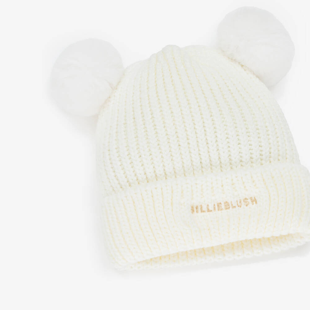 Billieblush-Girls Ivory Knitted Pom Pom Hat | Childrensalon Outlet