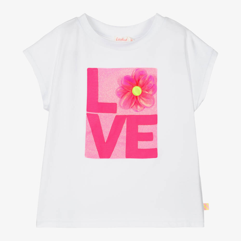 Billieblush-Кремовая футболка с цветочным принтом Love для девочек | Childrensalon Outlet