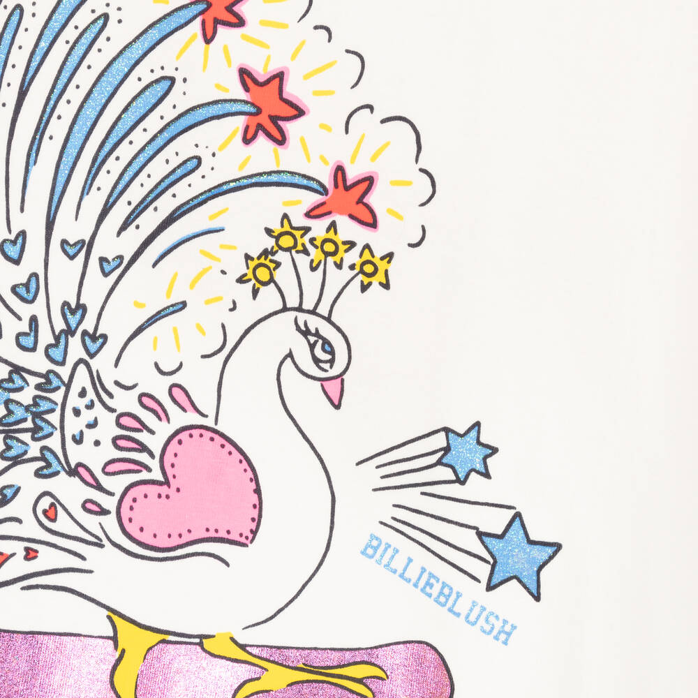 Billieblush-Girls Ivory Peacock Cotton Top | Childrensalon Outlet