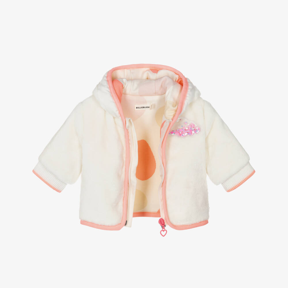 Billieblush-Girls Ivory Plush Hooded Jacket | Childrensalon Outlet