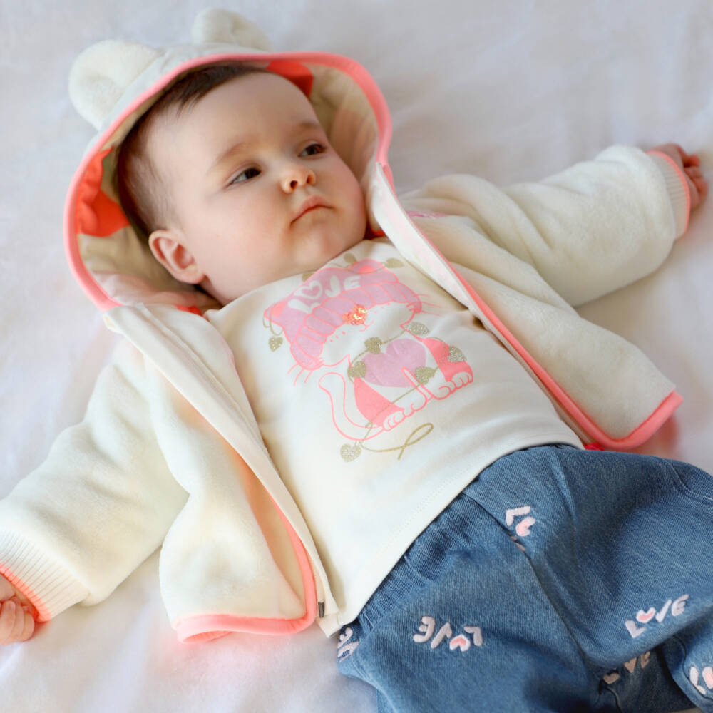 Billieblush-Girls Ivory Plush Hooded Jacket | Childrensalon Outlet