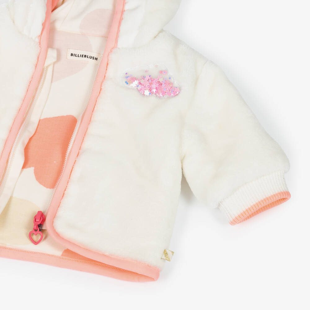 Billieblush-Girls Ivory Plush Hooded Jacket | Childrensalon Outlet