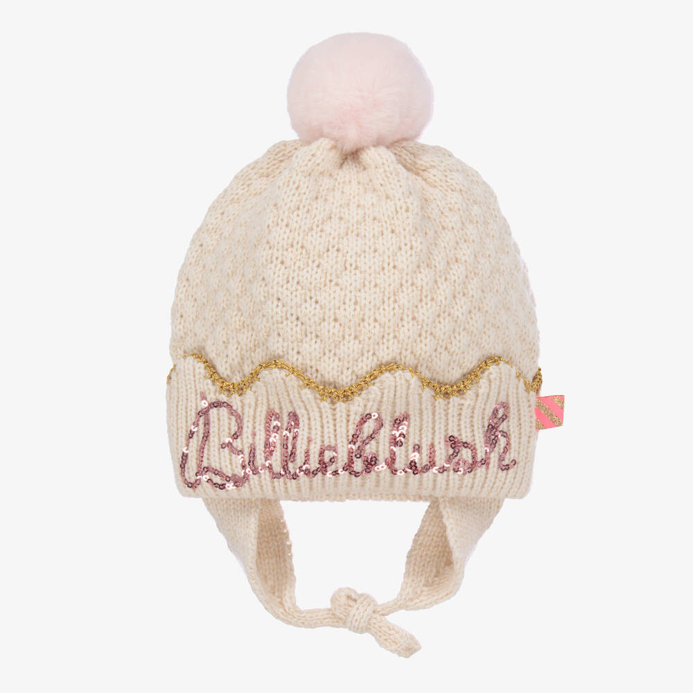 Billieblush - Elfenbeinfarbene Bommelmütze (M) | Childrensalon