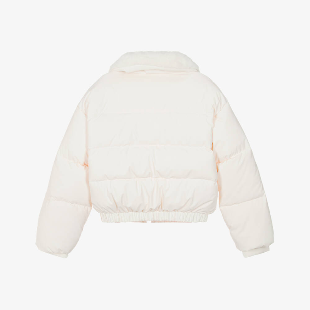 Billieblush-Girls Ivory Puffer Jacket with Faux Fur Collar | Childrensalon Outlet