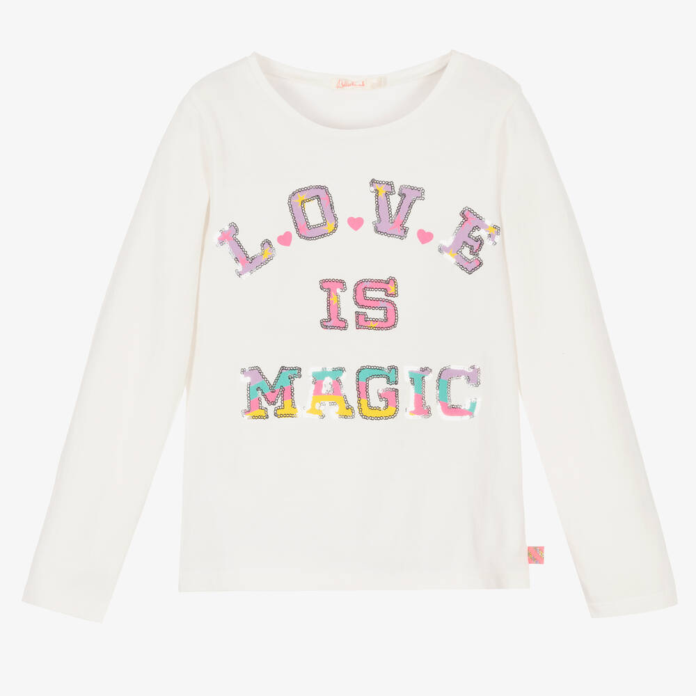 Billieblush-Кремовый хлопковый топ с радужной надписью для девочек | Childrensalon Outlet