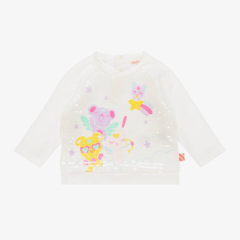 Billieblush-Girls Ivory Sequin Cotton Tee | Childrensalon Outlet